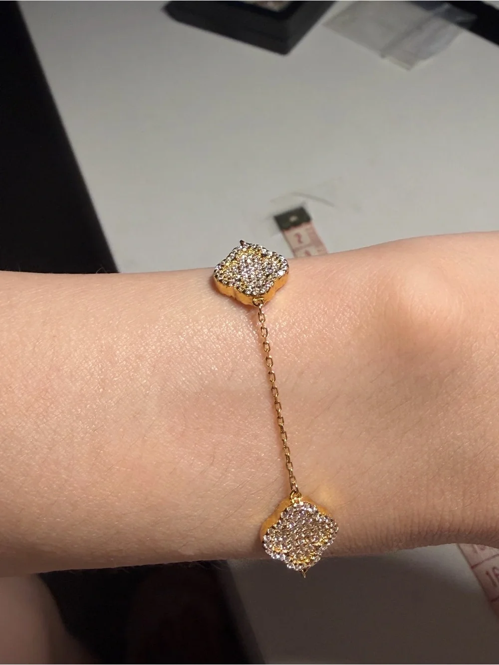 Premium Gold Reversible Crystal & Mother of Pearl Clover Bracelet